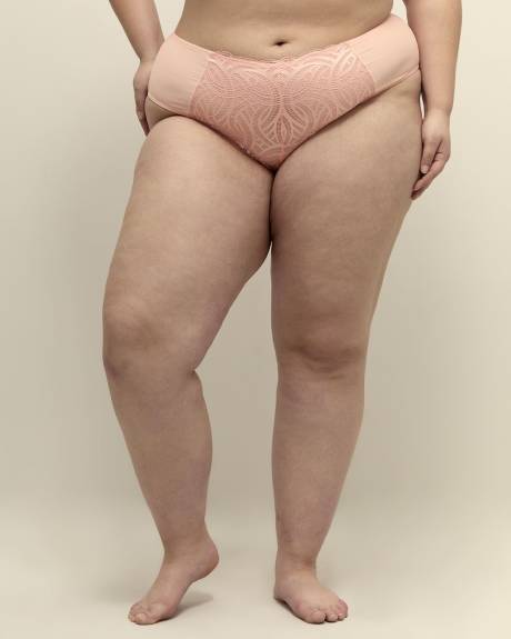 Culotte échancrée rose à texture rayée avec dentelle - Déesse Collection