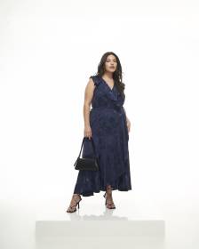 Satin Ruffled Wrap Maxi Dress - Addition Elle