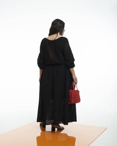 Pull-On Skirt, Black Cotton Eyelet, Ankle-Length - Addition Elle