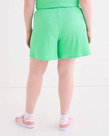 Green Wide Ribbed Shorts - Active Zone