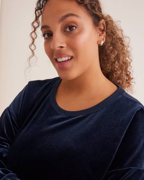 Velvet and French Terry Crewneck Top - Active Zone