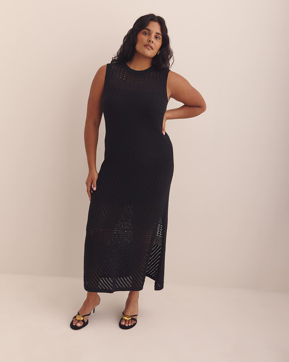 Robe longue noire sans manches en tricot crocheté - Addition Elle