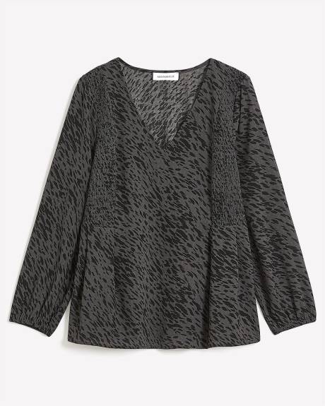 Fit and Flare Blouse with Smocking at Side - Addition Elle