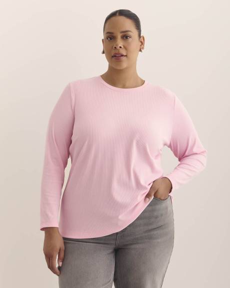 Boyfriend-Fit Long-Sleeve Ribbed Knit Tee