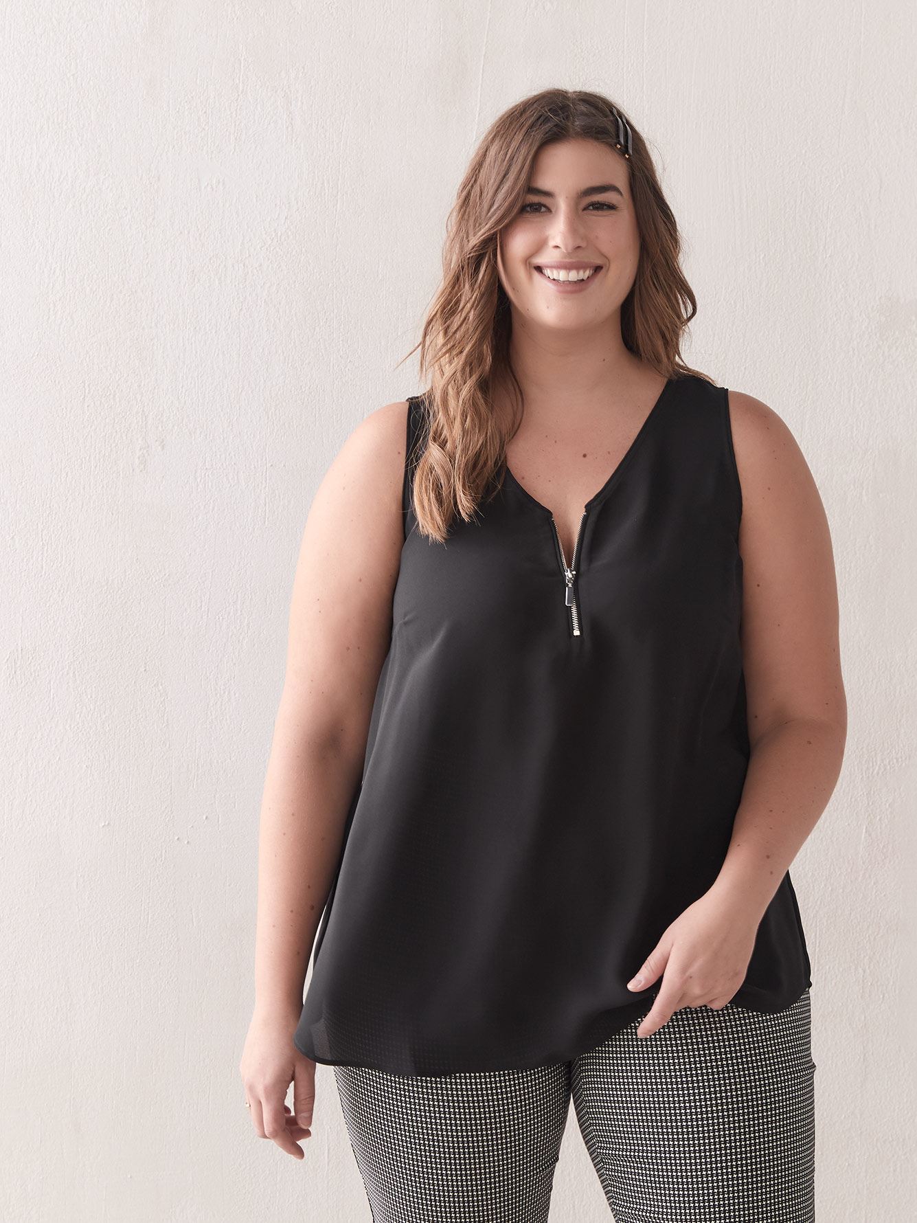 high neck blouse with front zip