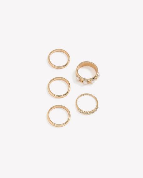 Golden Assorted Rings with Pearls, Set of 5