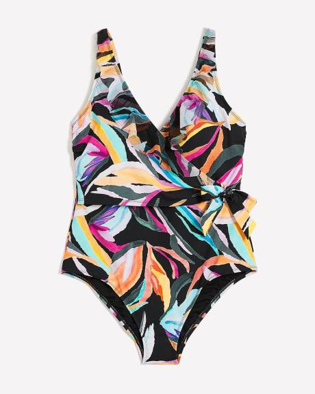 One-Piece Bathing Suit with Wrap and Ruffle Details
