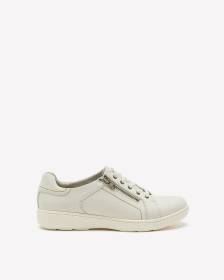 Wide Width, Caroline Janna White Leather Sneaker with Side Zip - Clarks