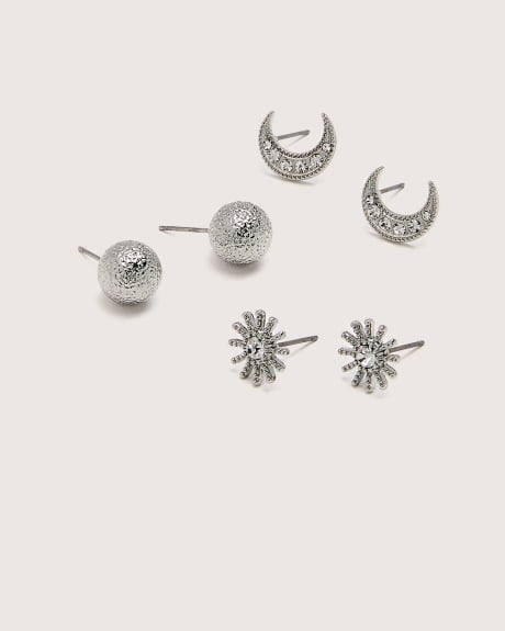 Sun And Moon Stud Earrings, Set of 3 - In Every Story