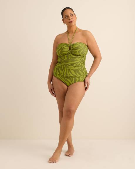 Green Foliage-Print High-Waisted Swim Brief