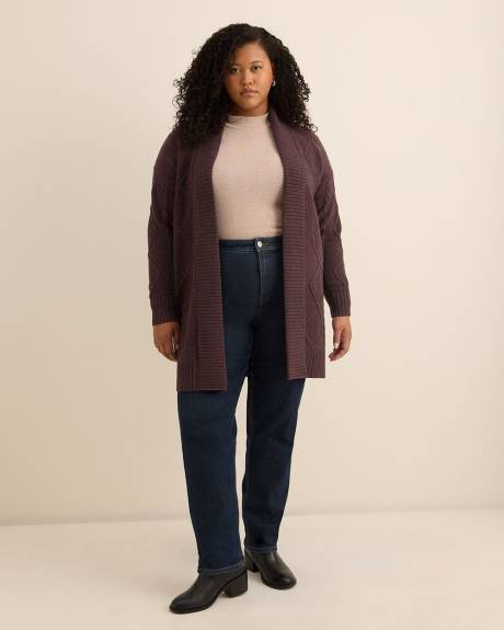 Tunic Sweater Cardigan with Cable Stitch Details