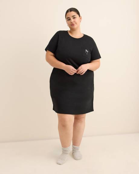 Chemise de nuit noire à manches courtes avec imprimé de boucle sur la poche - ti Voglio