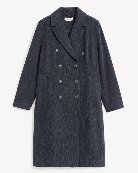 Long Herringbone Military Coat - Addition Elle