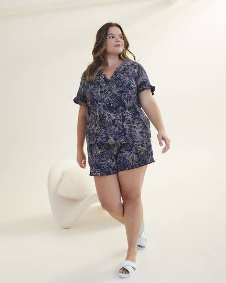 Responsible, Printed Frilled Buttoned-Down Pyjama Shirt - ti VOGLIO