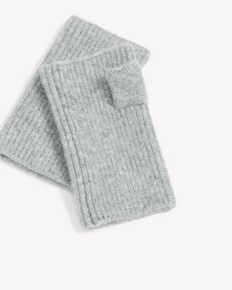 Heather Grey Ribbed Knit Fingerless Gloves