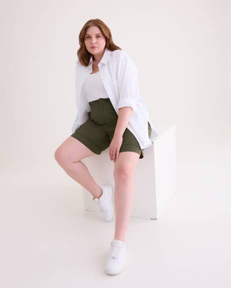 Cotton Bermuda with Ribbed Waistband
