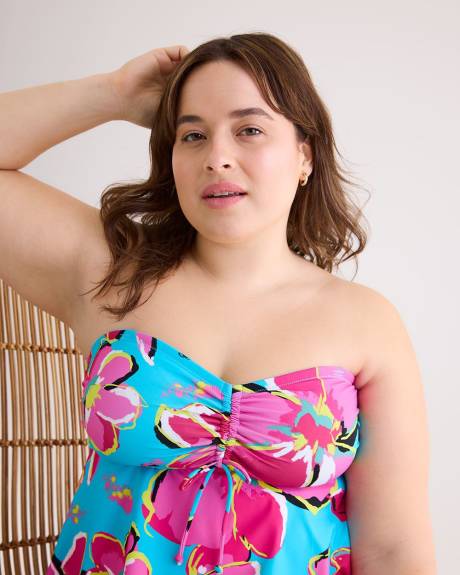 Floral Bandeau Tankini Top with Ruffle Straps