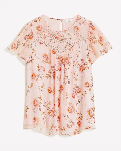 Crew-Neck Blouse with Lace Details