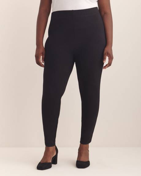 Legging tendance noir en pointe de Rome avec bande en faux cuir, tissu responsable