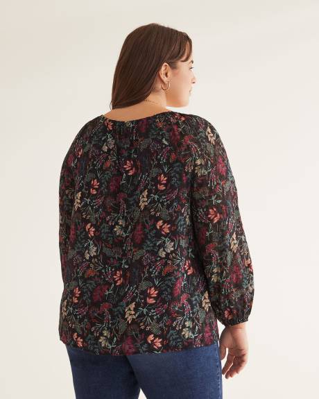 Floral Square-Neck Blouse with Balloon Sleeves
