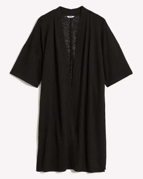 Cardigan long noir à manches kimono