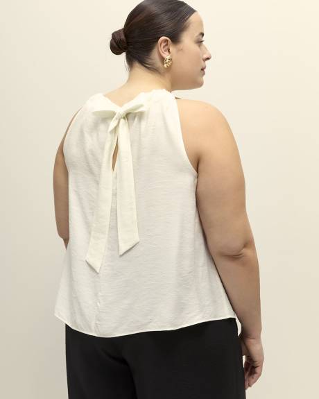 Sleeveless Swing Blouse with Back Bow Tie