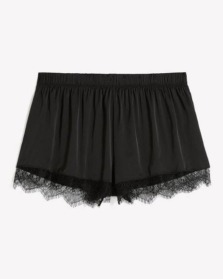 Sexy Satin Boxer Short with Lace and Side Slits - Déesse Collection