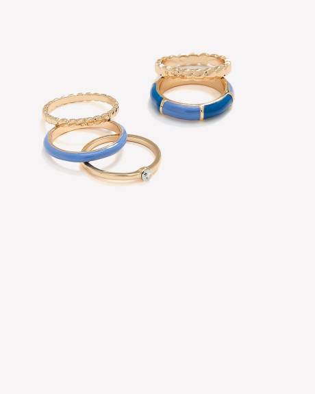 Bagues dorées et bleues, ens. de 5