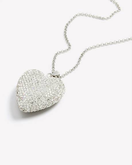 Long Necklace with Rhinestone Heart Pendant