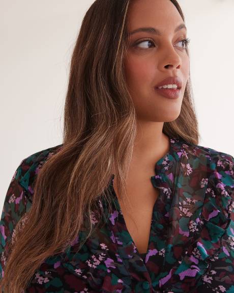 Floral Mesh Knit Ruffled Top