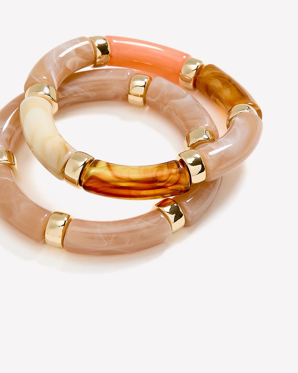 Bamboo Look Elastic Bracelets, Set of 2