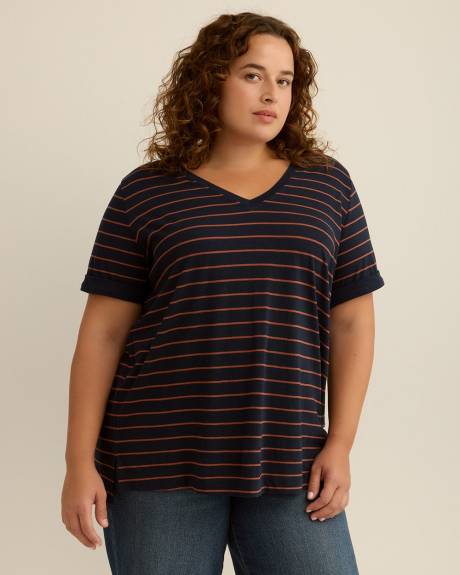 Responsible, Striped Boyfriend-Fit V-Neck Tee