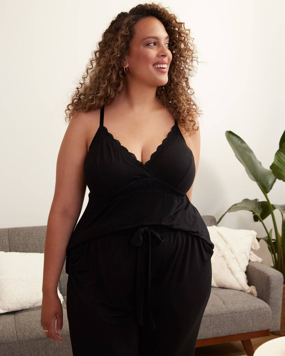 Responsible, Black Babydoll Cami with Lace Trim - ti Voglio