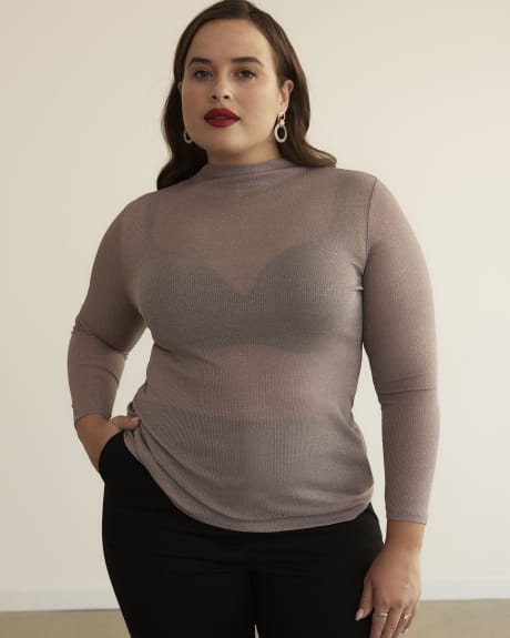 Long-Sleeve Funnel Neck Knit Top