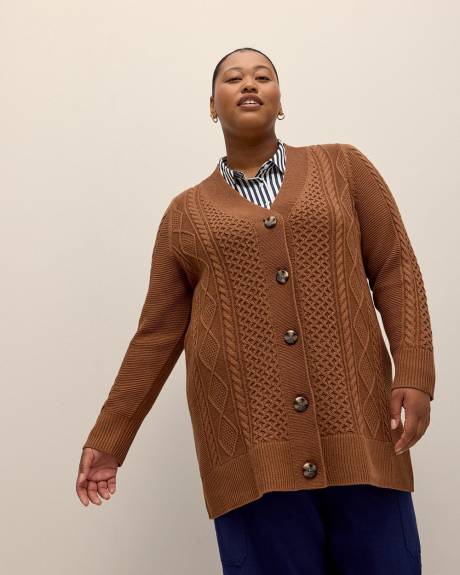 Cardigan boutonné avec mailles torsadées