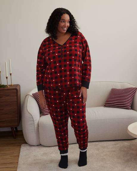 Heart Plaid Henley Tee with Jogger Pyjama Set - ti Voglio