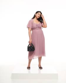 Robe longue plissée à manches courtes à volants - Addition Elle