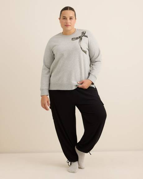 Heather Grey Fleece Crewneck Sweatshirt with Bow Heather Grey Fleece Crewneck Sweatshirt with Bow