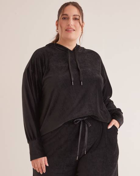 Ribbed Velvet Hooded Top - Active Zone