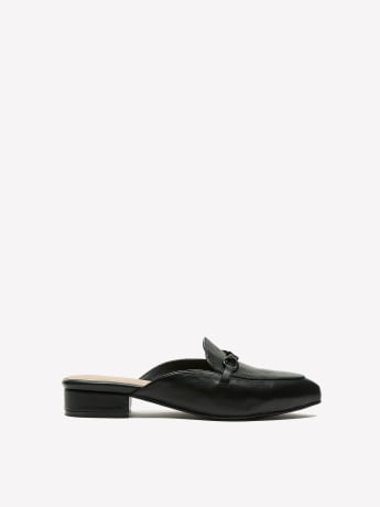 Extra Wide Width, Leather Pointed Toe Loafer Mule with Chain
