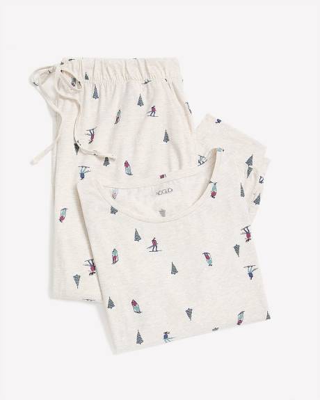 Ensemble-pyjama t-shirt à manches longues et pantalon de jogging chinés à motif de ski - ti Voglio