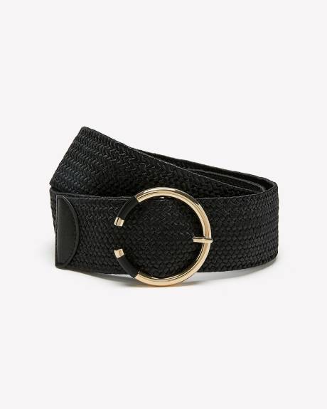 Black Braided Stretch Belt with Circle Buckle