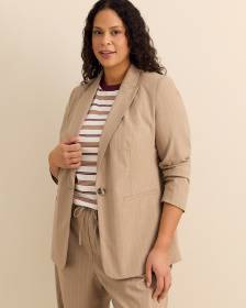 Veston beige ray&eacute; &agrave; simple boutonnage