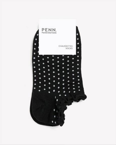 Chaussettes cheville à bord ondulé, imprimé à pois