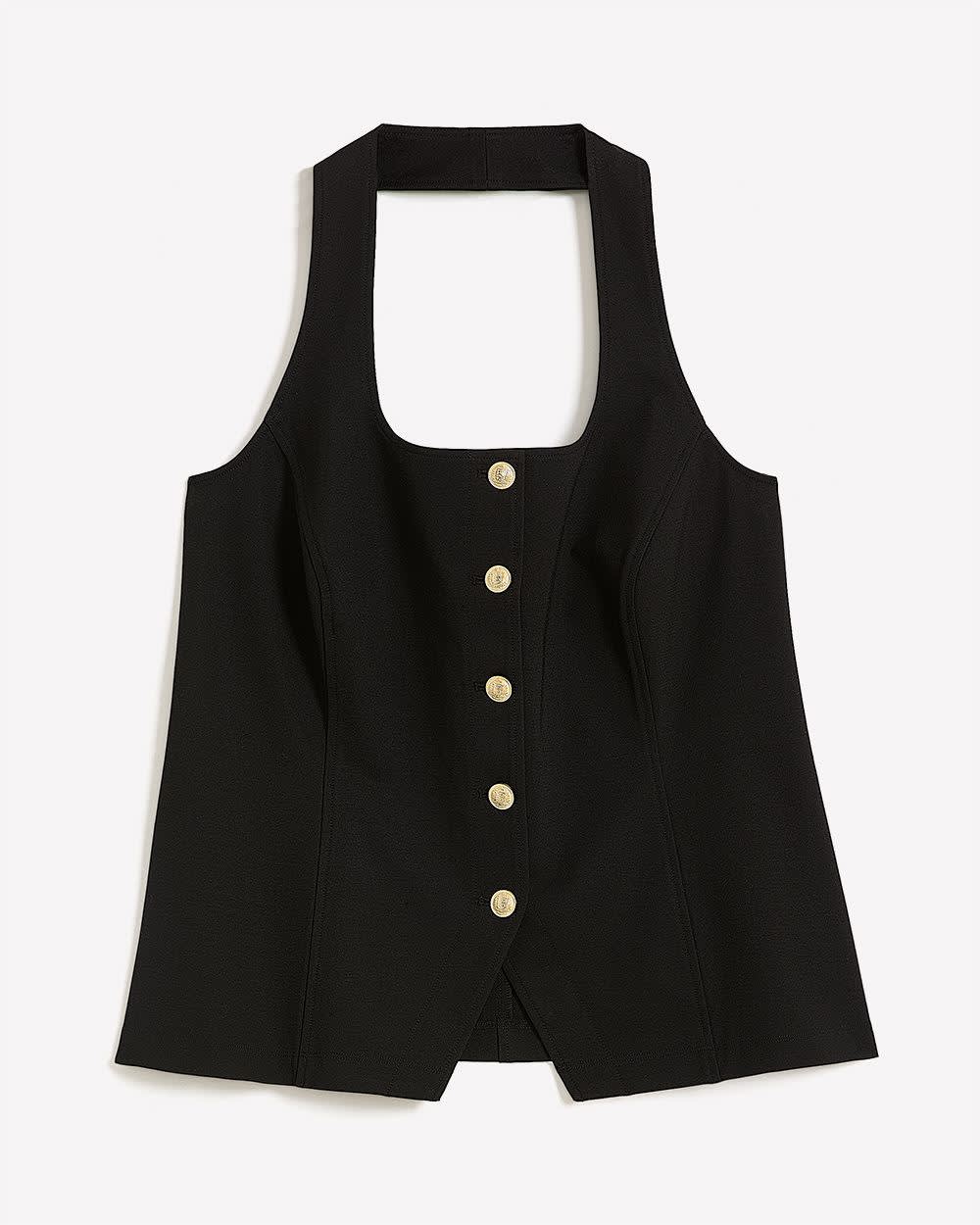 Black Neck-Tie Buttoned Down Vest