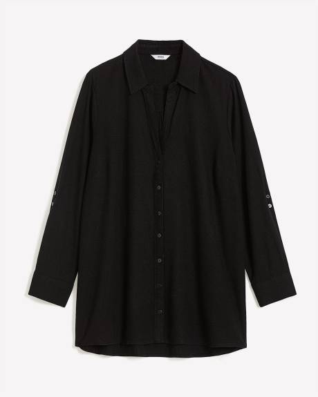 Linen Blend Tunic Shirt with Rolled-Up Sleeves