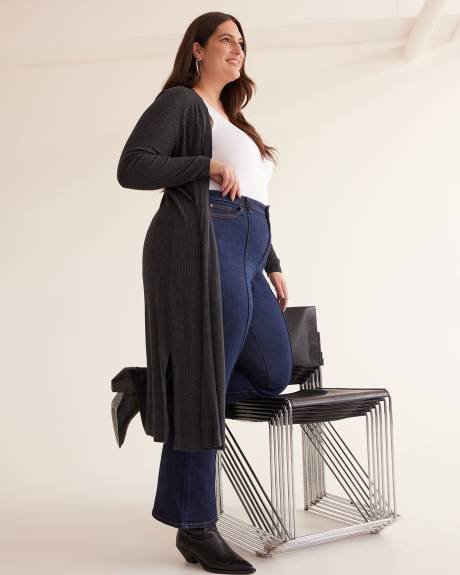 Cardigan long côtelé à devant ouvert