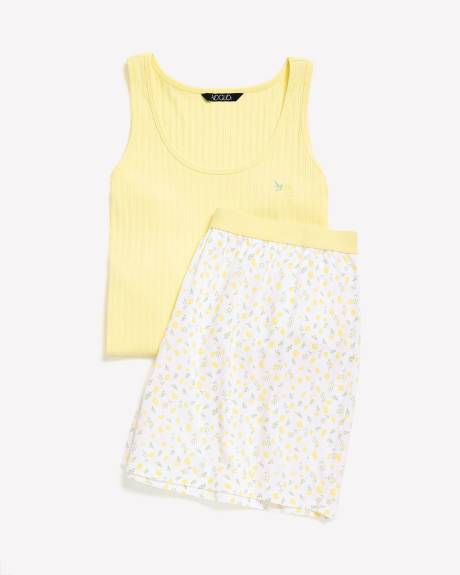 Ensemble de pyjama camisole et boxer en tricot côtelé jaune - ti Voglio