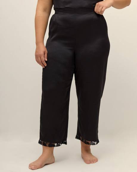 Pantalon en satin noir avec ourlet en dentelle - Déesse Collection