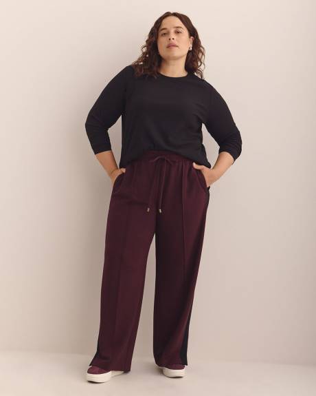 Burgundy Pull-On Wide-Leg Pant with Side Stripe